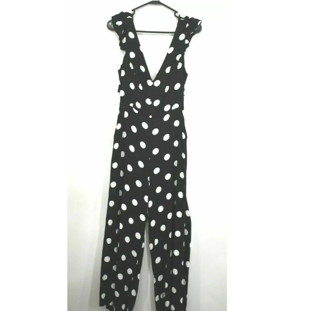 Know One Cares Women's Polka Dot Tie Back Jumpsuit